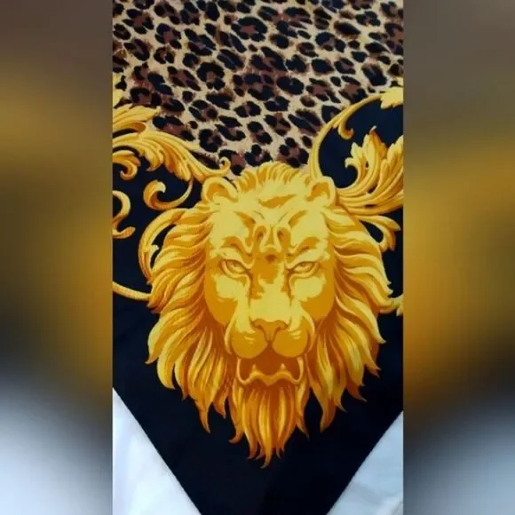 Escada Animal Print Cheetah Lion Vintage Silk Scarf Foulard - Picture 7 of 16